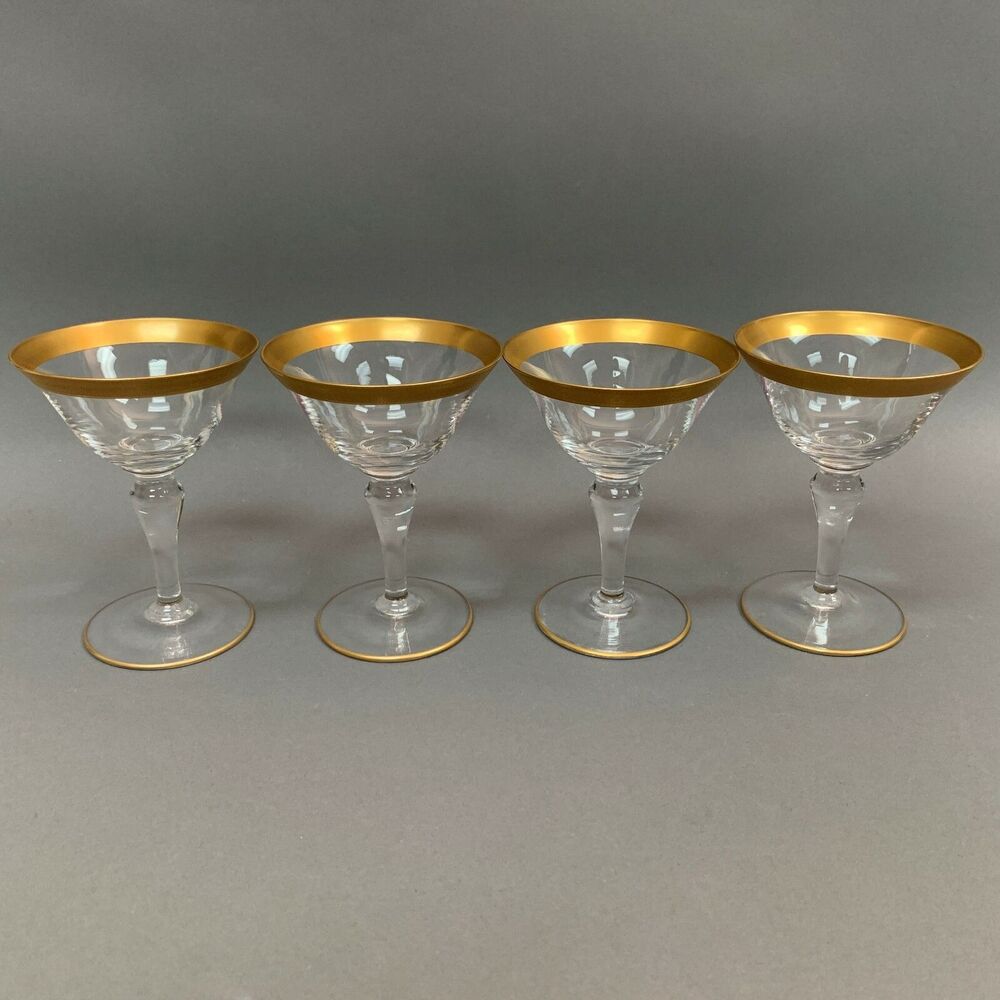Clear Glass Gold Band‎ Trim Glasses Lot of 4